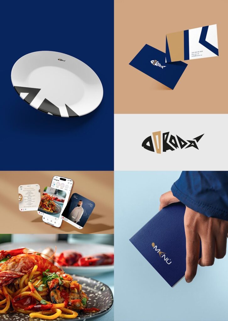 Brand identity del ristorante Dorada a Roma: logo, menu, biglietti da visita e piatti personalizzati